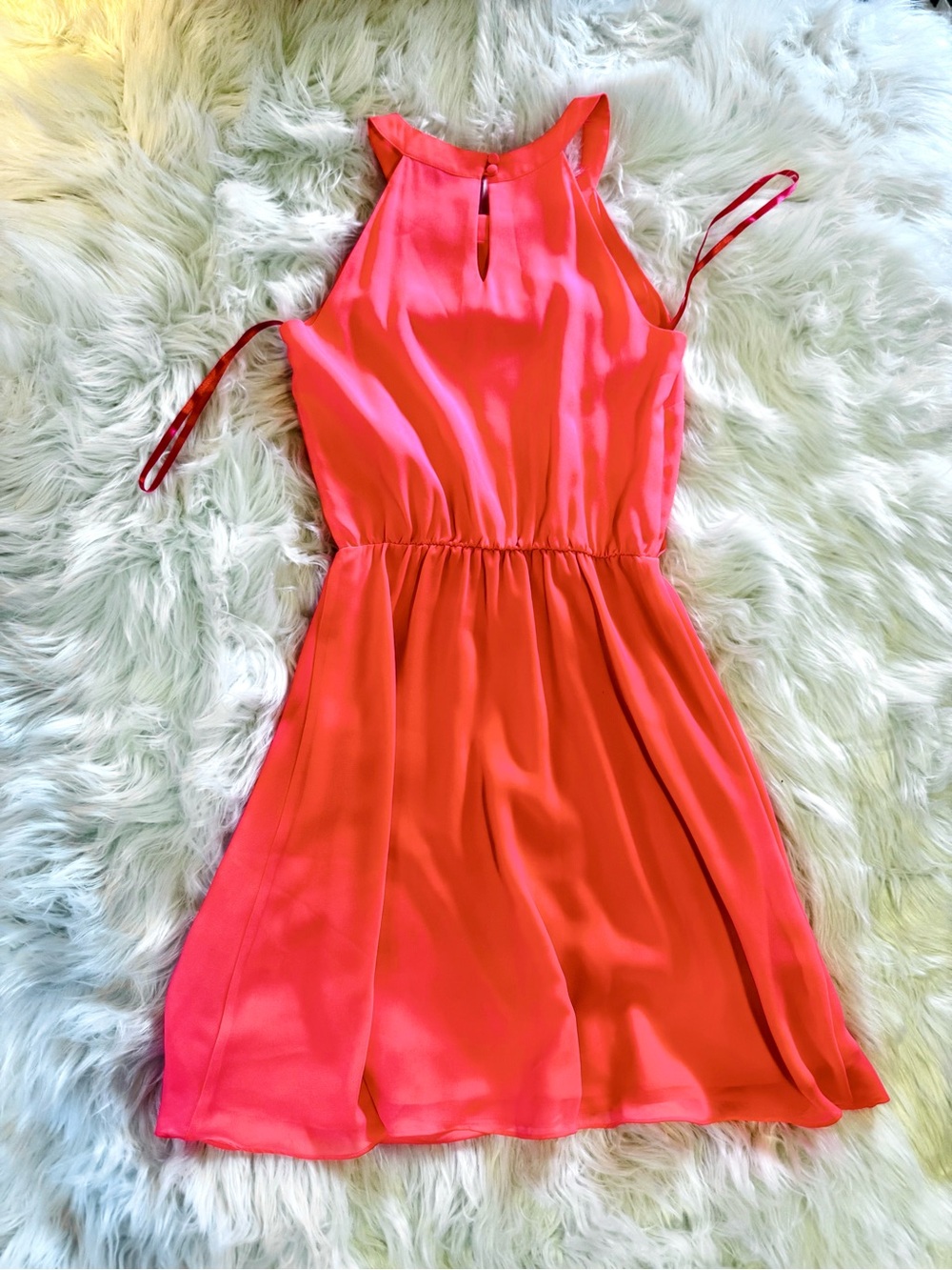 Gianni Bini Coral Halter Cutout Mini Dress XS Neon Pink Fit & Flare NWOT - Picture 9 of 13